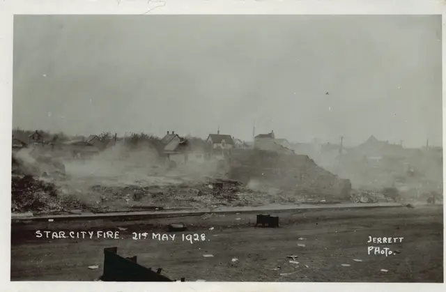 Smoldering ruins after the Star City fire
